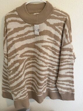 Maurices Tan & Cream Zebra-Pattern Cowl Sweater